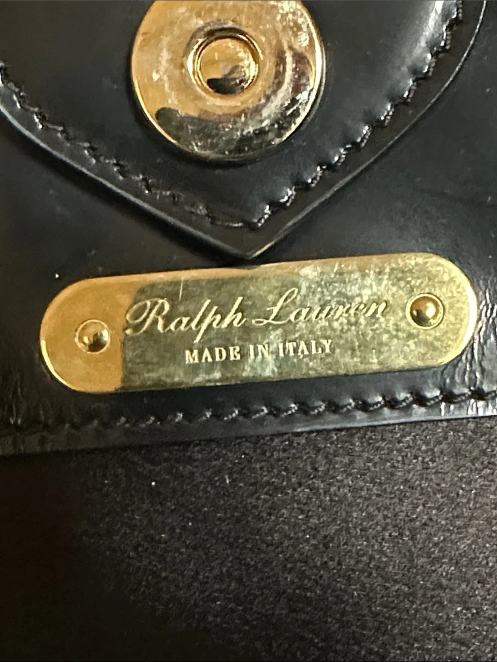 Ralph Lauren Collection Halee Black  Velour w/Patent Leather trim Tote Bag Italy